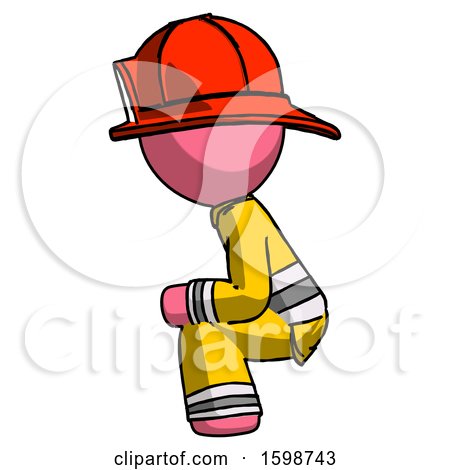 Pink Firefighter Fireman Man Squatting Facing Left by Leo Blanchette
