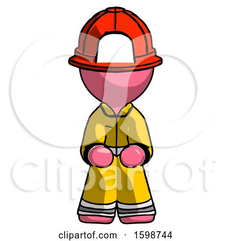 Pink Firefighter Fireman Man Squatting Facing Front by Leo Blanchette