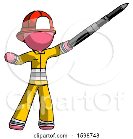 Pink Firefighter Fireman Man Demonstrating That Indeed the Pen Is Mightier by Leo Blanchette