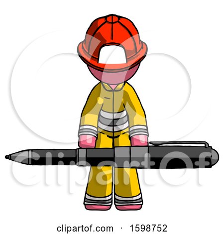 Pink Firefighter Fireman Man Weightlifting a Giant Pen by Leo Blanchette