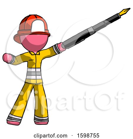 Pink Firefighter Fireman Man Pen Is Mightier Than the Sword Calligraphy Pose by Leo Blanchette