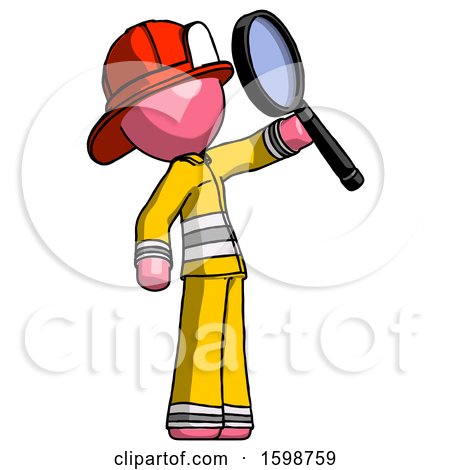Pink Firefighter Fireman Man Inspecting with Large Magnifying Glass Facing up by Leo Blanchette