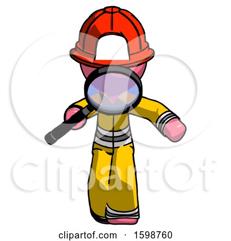 Pink Firefighter Fireman Man Looking down Through Magnifying Glass by Leo Blanchette