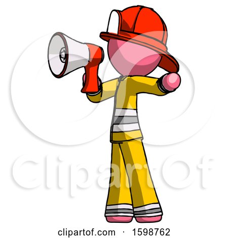 Pink Firefighter Fireman Man Shouting into Megaphone Bullhorn Facing Left by Leo Blanchette