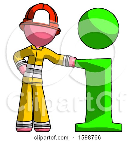 Pink Firefighter Fireman Man with Info Symbol Leaning up Against It by Leo Blanchette
