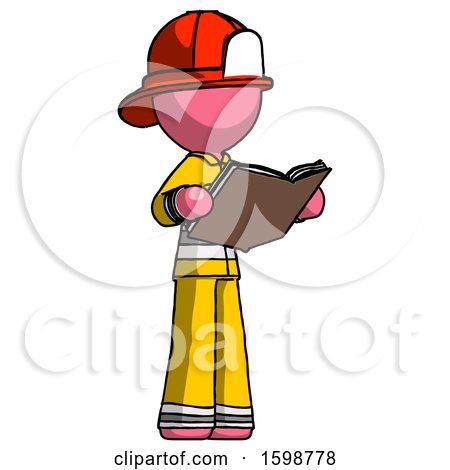 Pink Firefighter Fireman Man Reading Book While Standing up Facing Away by Leo Blanchette
