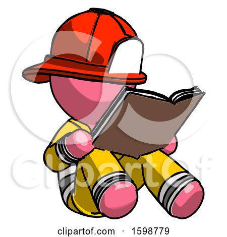 Pink Firefighter Fireman Man Reading Book While Sitting down by Leo Blanchette