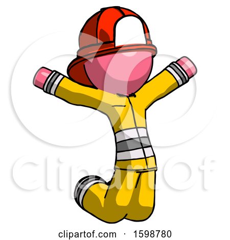 Pink Firefighter Fireman Man Jumping or Kneeling with Gladness by Leo Blanchette