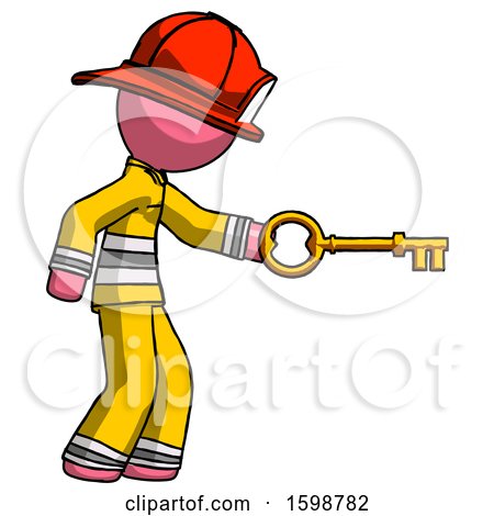 Pink Firefighter Fireman Man with Big Key of Gold Opening Something by Leo Blanchette