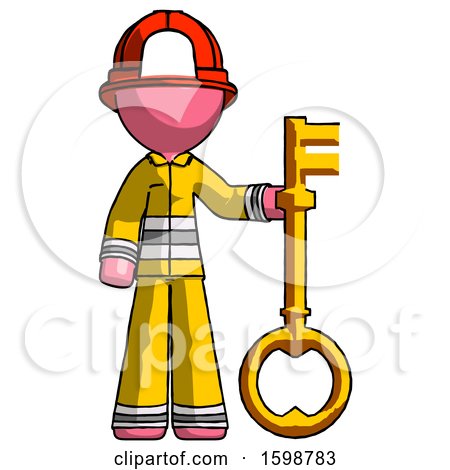 Pink Firefighter Fireman Man Holding Key Made of Gold by Leo Blanchette