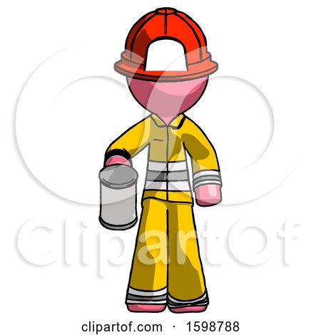 Pink Firefighter Fireman Man Begger Holding Can Begging or Asking for Charity by Leo Blanchette