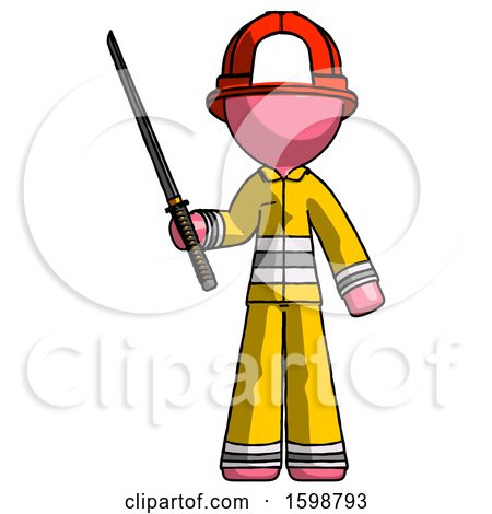 Pink Firefighter Fireman Man Standing up with Ninja Sword Katana by Leo Blanchette