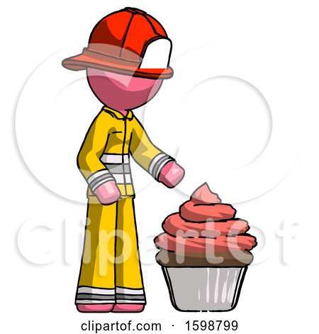 Pink Firefighter Fireman Man with Giant Cupcake Dessert by Leo Blanchette