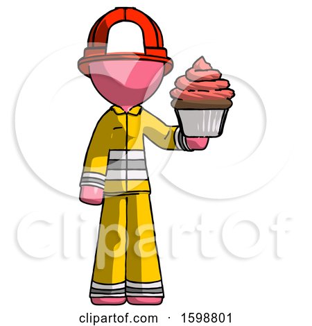 Pink Firefighter Fireman Man Presenting Pink Cupcake to Viewer by Leo Blanchette