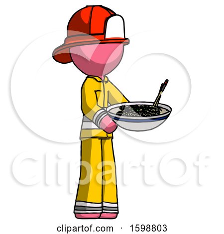 Pink Firefighter Fireman Man Holding Noodles Offering to Viewer by Leo Blanchette