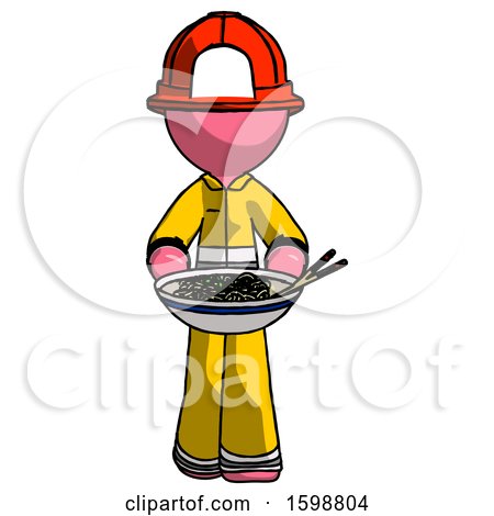 Pink Firefighter Fireman Man Serving or Presenting Noodles by Leo Blanchette