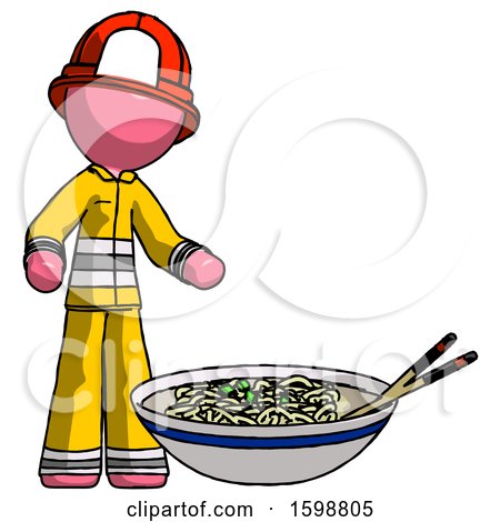 Pink Firefighter Fireman Man and Noodle Bowl, Giant Soup Restaraunt Concept by Leo Blanchette