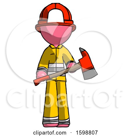Pink Firefighter Fireman Man Holding Red Fire Fighter's Ax by Leo Blanchette