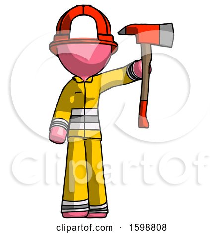 Pink Firefighter Fireman Man Holding up Red Firefighter's Ax by Leo Blanchette