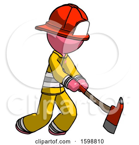 Pink Firefighter Fireman Man Striking with a Red Firefighter's Ax by Leo Blanchette