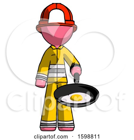 Pink Firefighter Fireman Man Frying Egg in Pan or Wok by Leo Blanchette