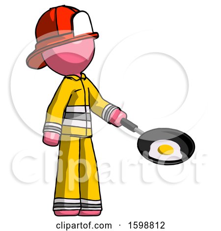 Pink Firefighter Fireman Man Frying Egg in Pan or Wok Facing Right by Leo Blanchette