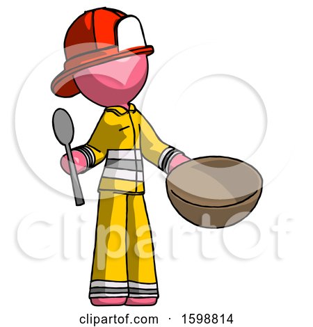 Pink Firefighter Fireman Man with Empty Bowl and Spoon Ready to Make Something by Leo Blanchette