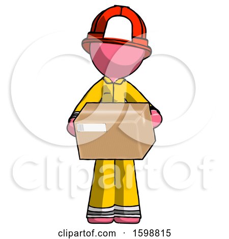Pink Firefighter Fireman Man Holding Box Sent or Arriving in Mail by Leo Blanchette