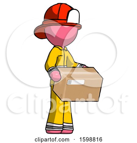 Pink Firefighter Fireman Man Holding Package to Send or Recieve in Mail by Leo Blanchette