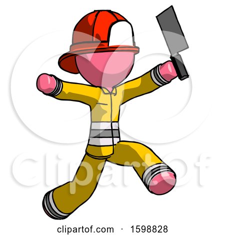 Pink Firefighter Fireman Man Psycho Running with Meat Cleaver by Leo Blanchette