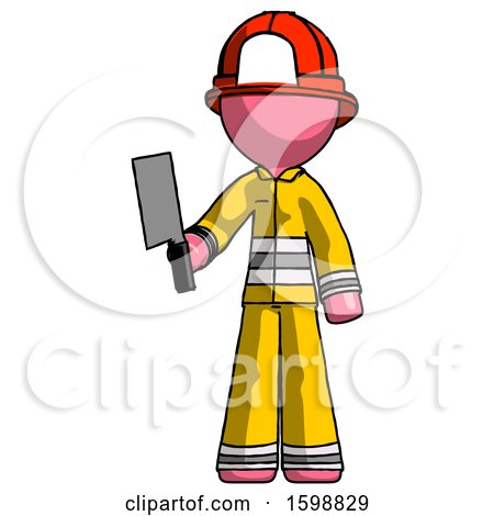 Pink Firefighter Fireman Man Holding Meat Cleaver by Leo Blanchette