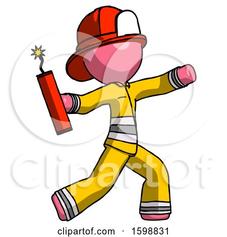 Pink Firefighter Fireman Man Throwing Dynamite by Leo Blanchette