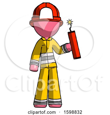 Pink Firefighter Fireman Man Holding Dynamite with Fuse Lit by Leo Blanchette
