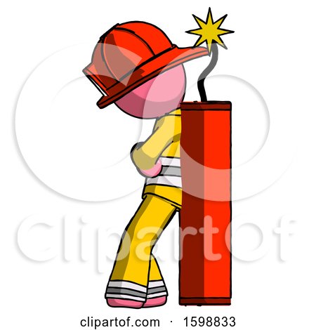 Pink Firefighter Fireman Man Leaning Against Dynimate, Large Stick Ready to Blow by Leo Blanchette
