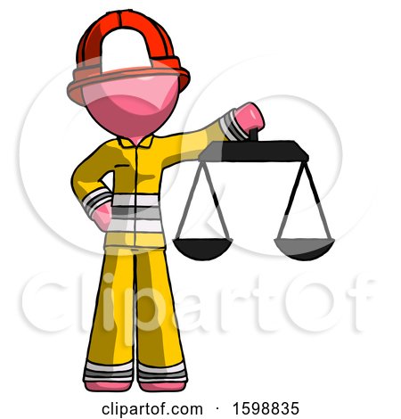 Pink Firefighter Fireman Man Holding Scales of Justice by Leo Blanchette