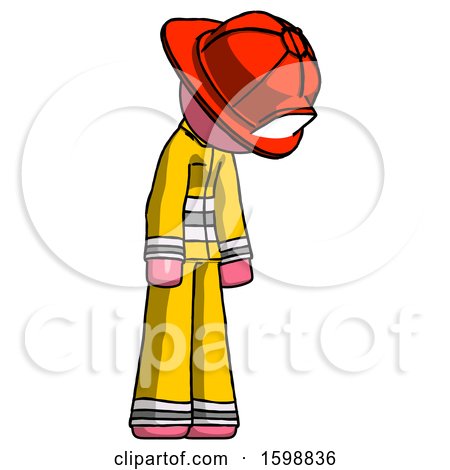 Pink Firefighter Fireman Man Depressed with Head down Turned Right by Leo Blanchette