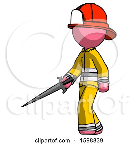 Pink Firefighter Fireman Man with Sword Walking Confidently by Leo Blanchette