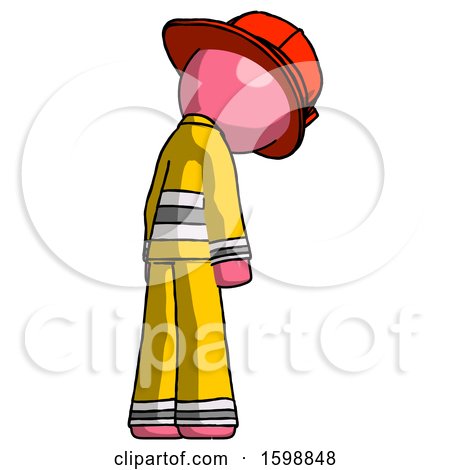 Pink Firefighter Fireman Man Depressed with Head Down, Back to Viewer, Right by Leo Blanchette