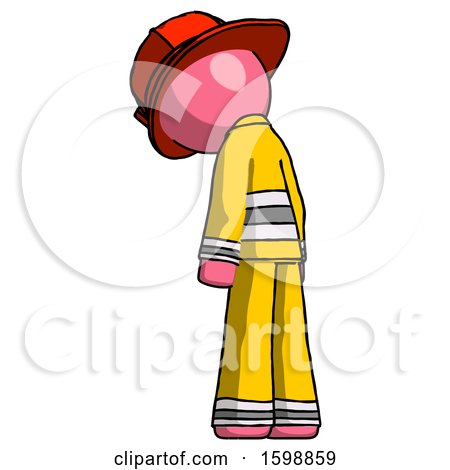 Pink Firefighter Fireman Man Depressed with Head Down, Back to Viewer, Left by Leo Blanchette