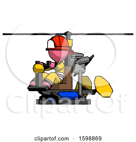 Pink Firefighter Fireman Man Flying in Gyrocopter Front Side Angle View by Leo Blanchette