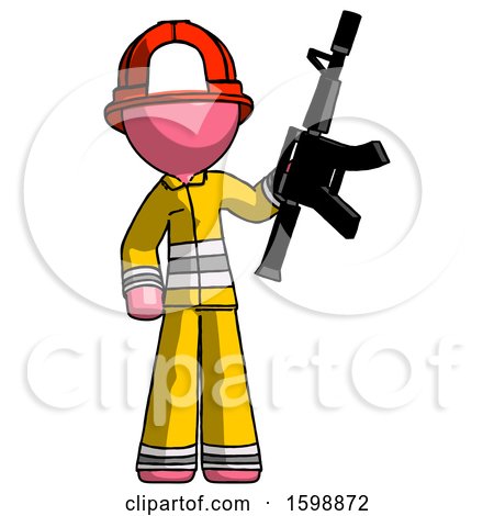 Pink Firefighter Fireman Man Holding Automatic Gun by Leo Blanchette