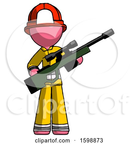 Pink Firefighter Fireman Man Holding Sniper Rifle Gun by Leo Blanchette