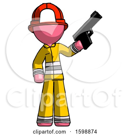 Pink Firefighter Fireman Man Holding Handgun by Leo Blanchette
