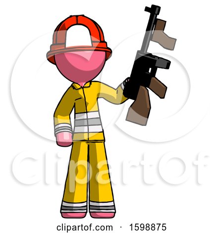 Pink Firefighter Fireman Man Holding Tommygun by Leo Blanchette
