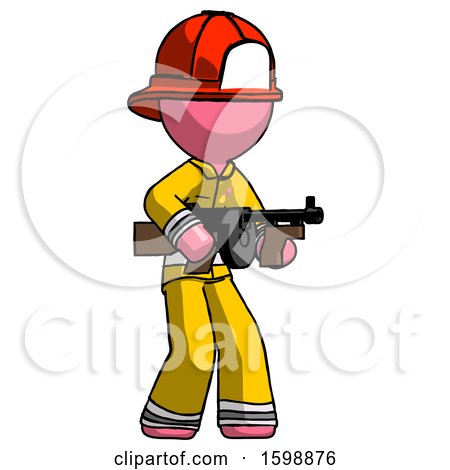 Pink Firefighter Fireman Man Tommy Gun Gangster Shooting Pose by Leo Blanchette
