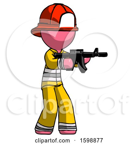Pink Firefighter Fireman Man Shooting Automatic Assault Weapon by Leo Blanchette