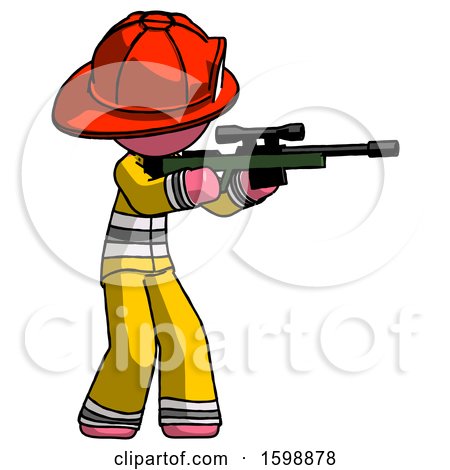 Pink Firefighter Fireman Man Shooting Sniper Rifle by Leo Blanchette