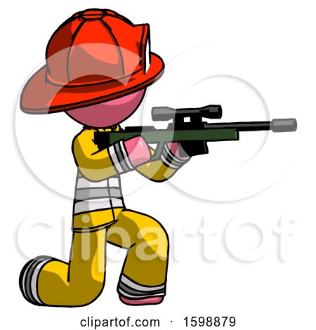 Pink Firefighter Fireman Man Kneeling Shooting Sniper Rifle by Leo Blanchette