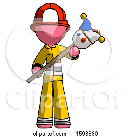 Pink Firefighter Fireman Man Holding Jester Diagonally by Leo Blanchette