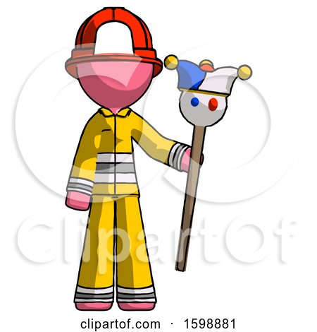 Pink Firefighter Fireman Man Holding Jester Staff by Leo Blanchette